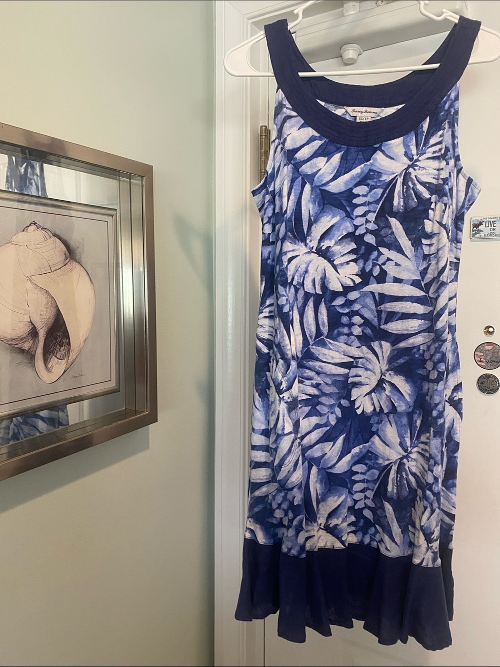 Tommy Bahama Blue and White Tropical Leaf  Dress